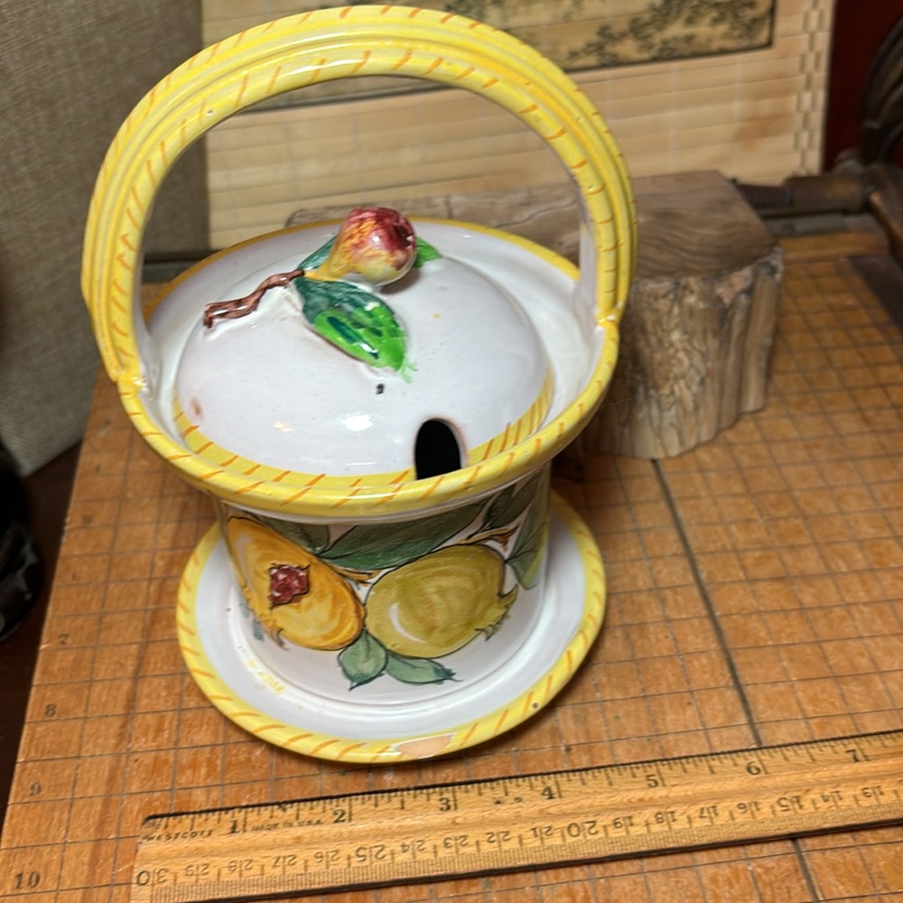 Fratelli Fanciullacci Jar Italy Fig Finial Jam Jelly Hand-Painted Ceramic 7”x5” - Picture 15 of 16
